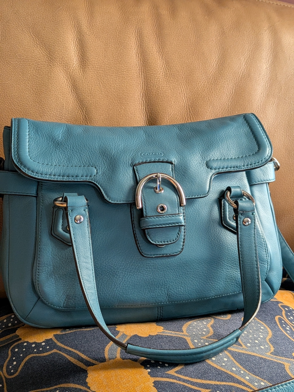 Coach Teal Leather Buckle Satchel Bag